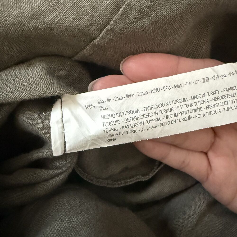 Zara 100% linen wide leg XL paper bag trouser belted olive green summer - Picture 8 of 13